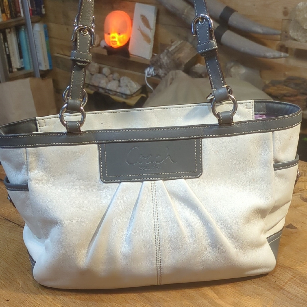 Coach Cream and Gray Shoulder Bag